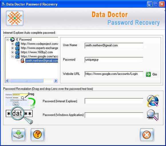 Screenshot of Recover Passwords
