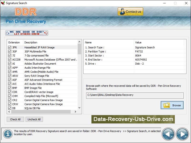 Screenshot vom Programm: Memory Card Restore