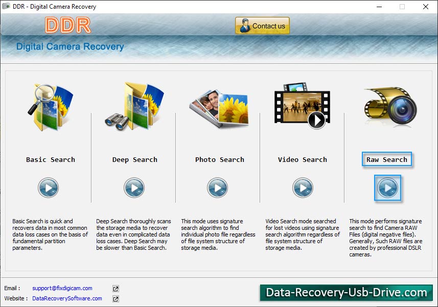 Software de la recuperación de los datos de la cámara fotográfica de Digital