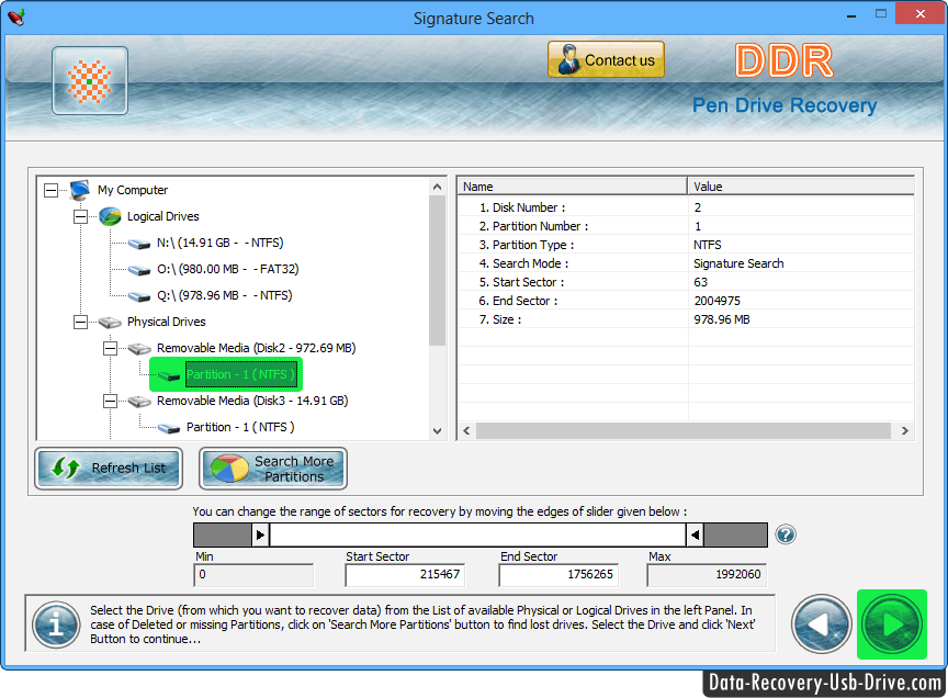 Software de la recuperación de los datos de la impulsión de la pluma