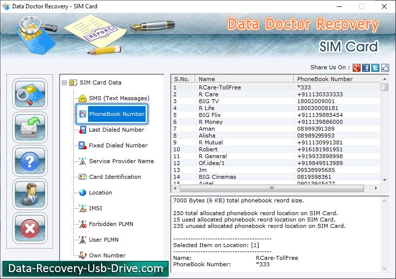 Software de la recuperación de los datos de la tarjeta de Sim